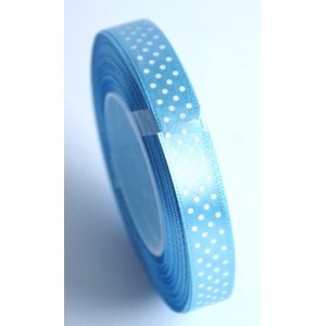 Wstążka satynowa kropki 12 mm / 25 Y niebieski jasny